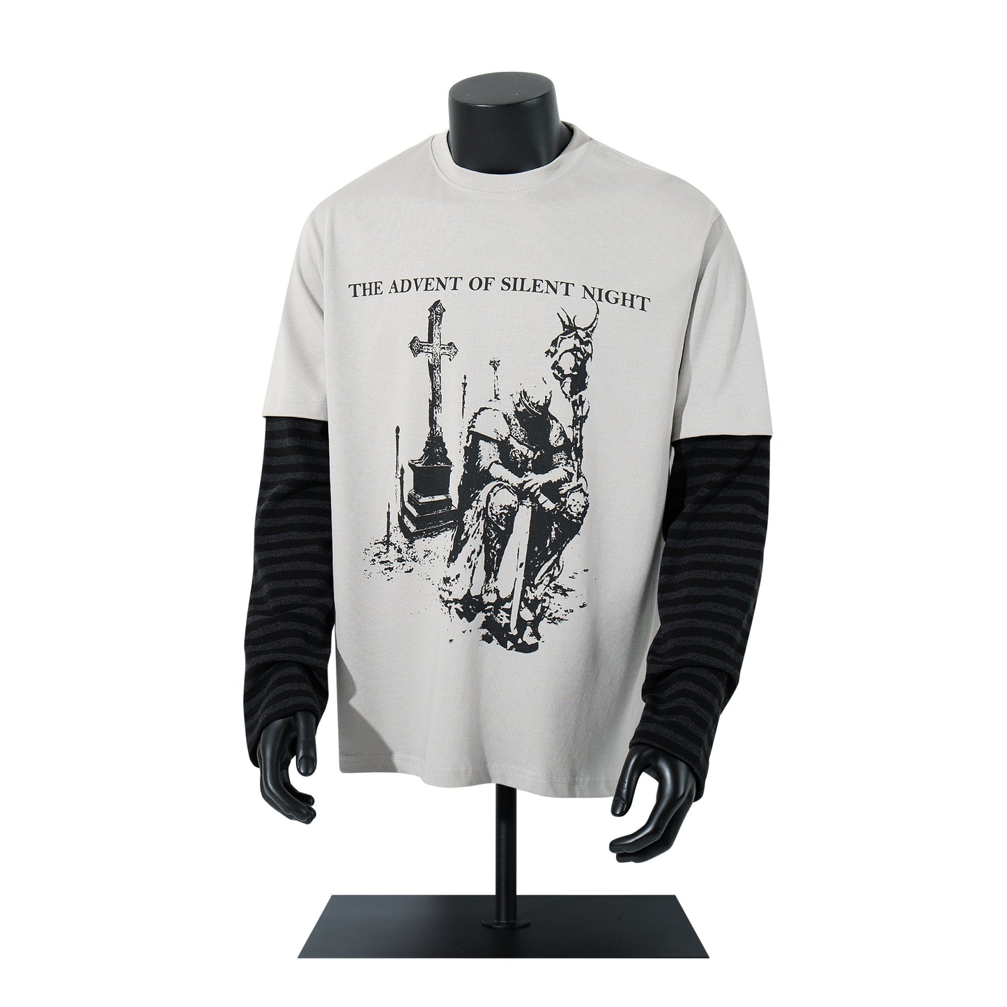 Gothic Knight Print | Layered Long Sleeve T-Shirt - Luxuryurbanwear
