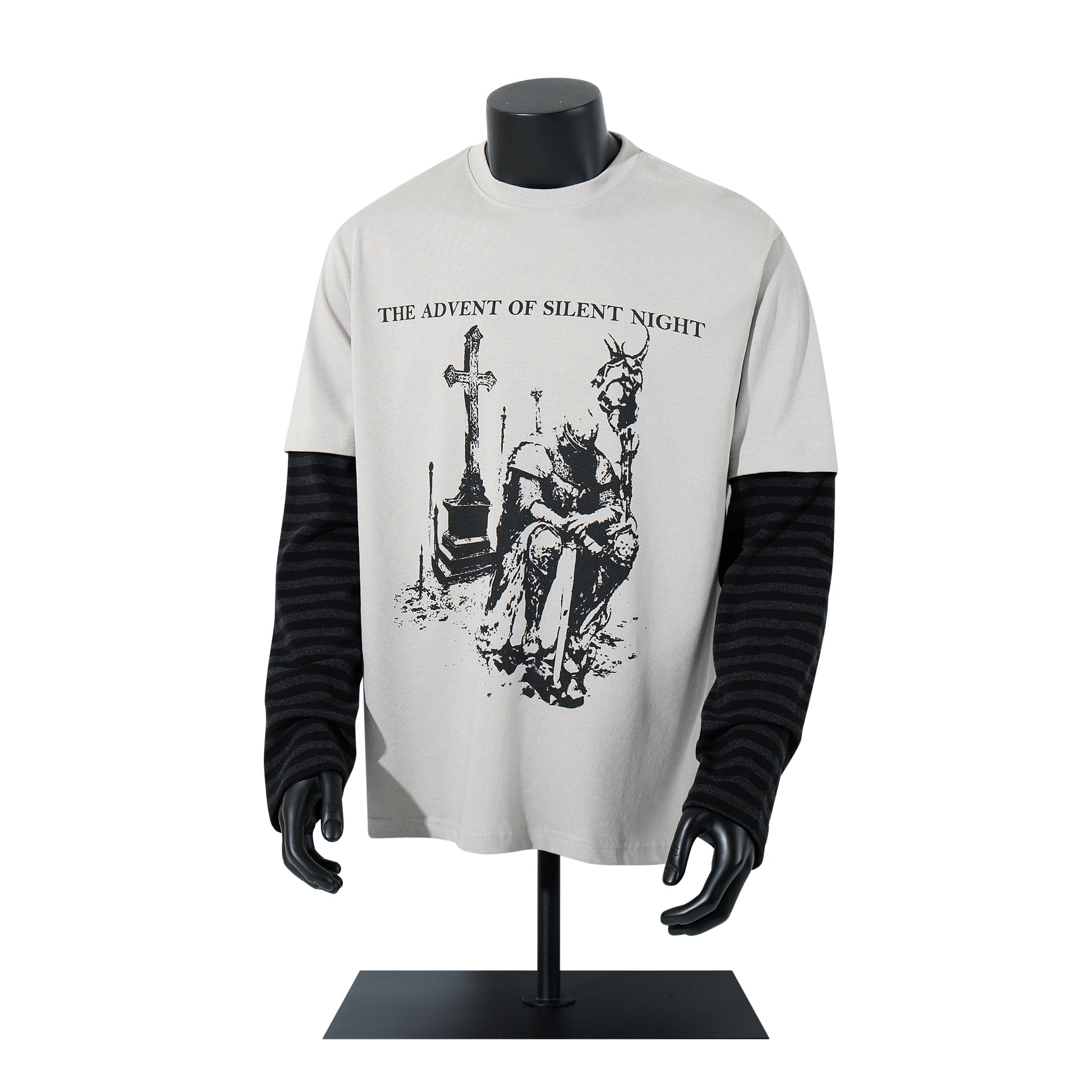 Gothic Knight Print | Layered Long Sleeve T-Shirt - Luxuryurbanwear