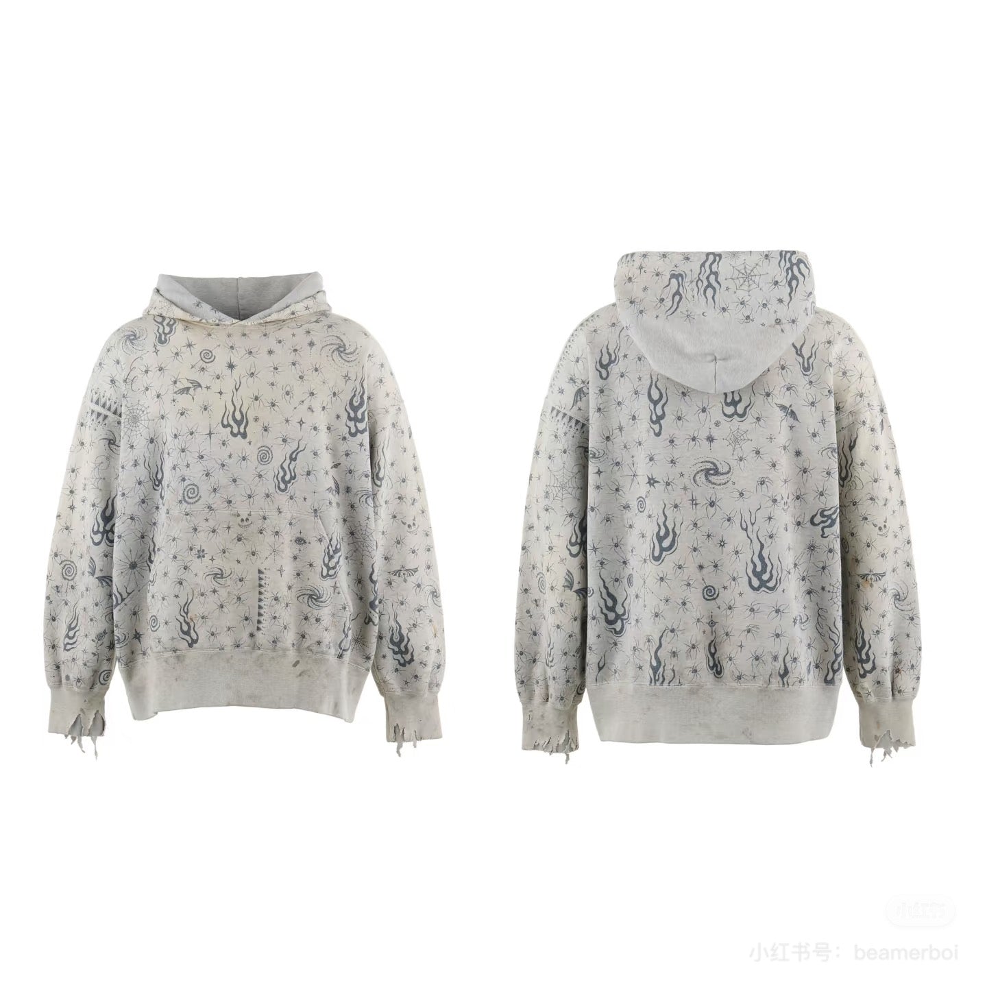 Mystic Burnout Print | Distressed Hoodie - Luxuryurbanwear