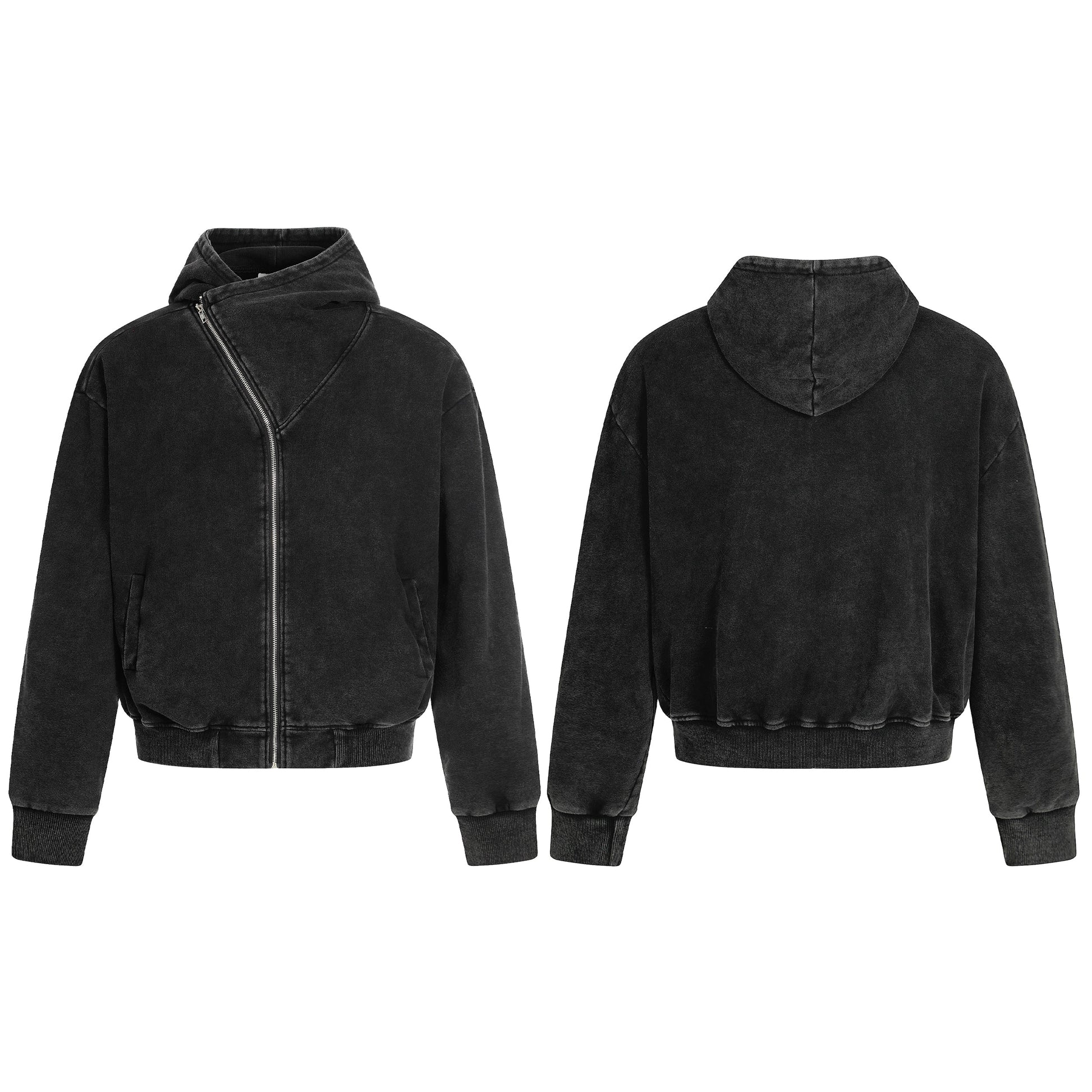 Asymmetry | Washed Zip Up Hoodie - Luxuryurbanwear