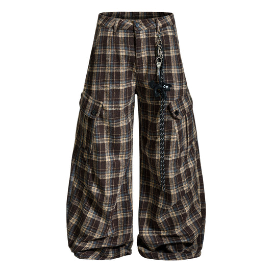 Plaid Flare | Wide-Leg Flannel Cargo Pants - Luxuryurbanwear