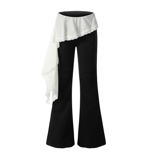 Asym Draper | Flared Pants with White Draped Skirt Layer - Luxuryurbanwear