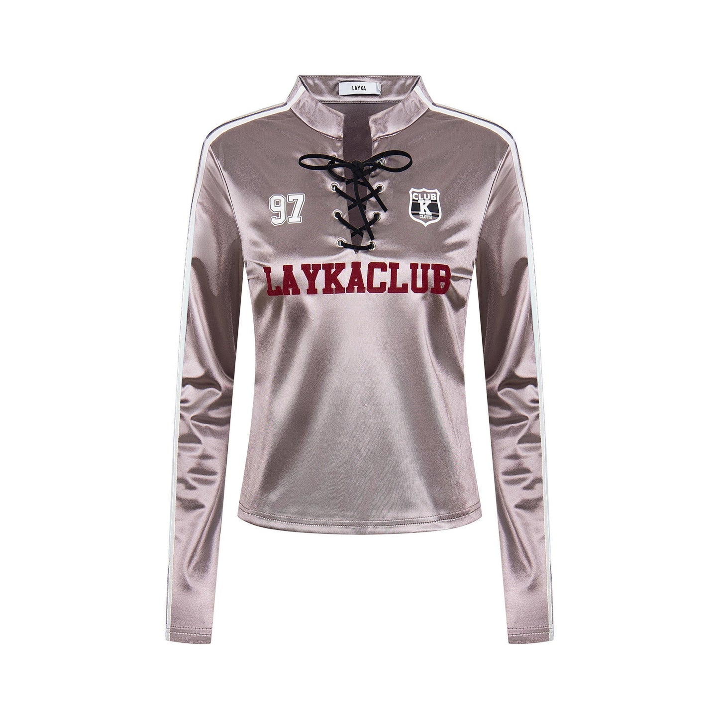 Lace-Up Club | Satin Sports Jersey Top - Luxuryurbanwear