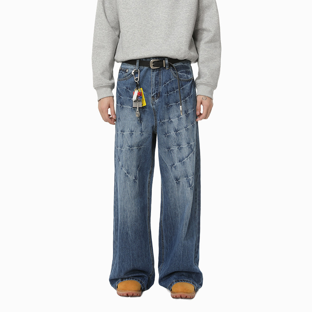 Cross Scratch | Wide Denim Jeans - Luxuryurbanwear