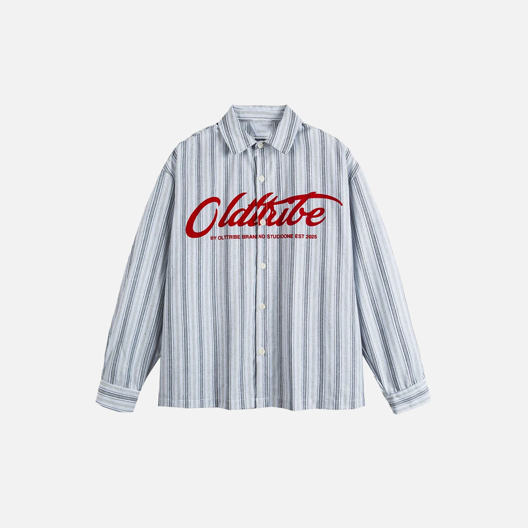 Effortless Y2K Stripe Letter Print Long Sleeve Shirt - Luxuryurbanwear