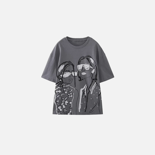 Gray Beaded Print Oversized Cotton T-Shirt - Luxuryurbanwear