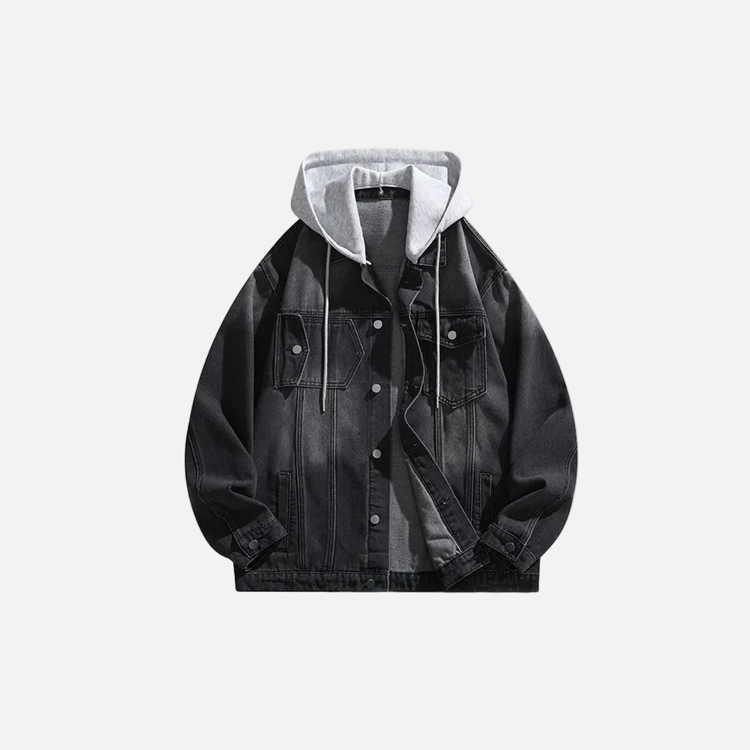Solid Color Turn-Down Hooded Denim Jacket