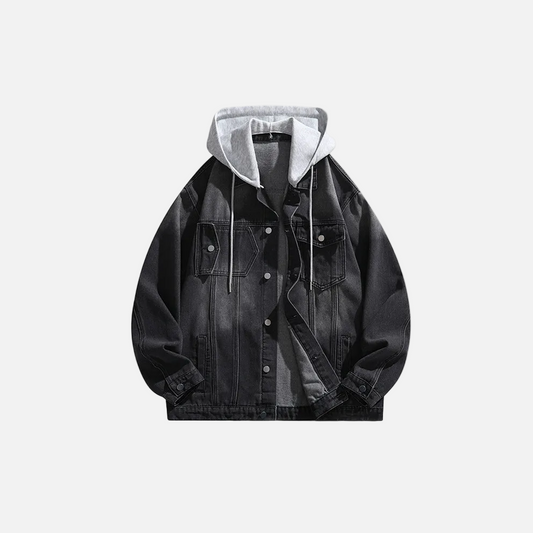 Solid Color Turn-Down Hooded Denim Jacket