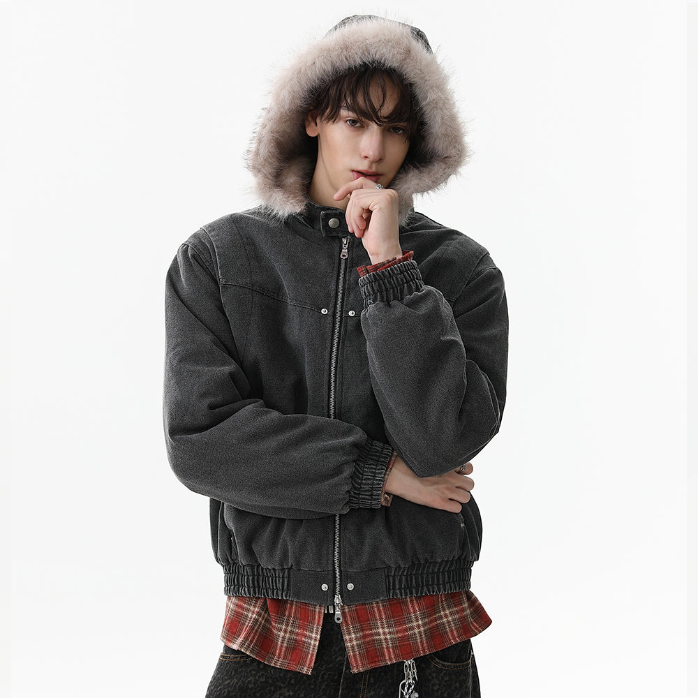 Denim Textured | Fur Streetwear Jacket - Luxuryurbanwear