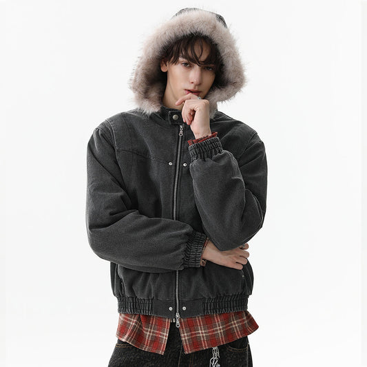 Denim Textured | Fur Streetwear Jacket - Luxuryurbanwear