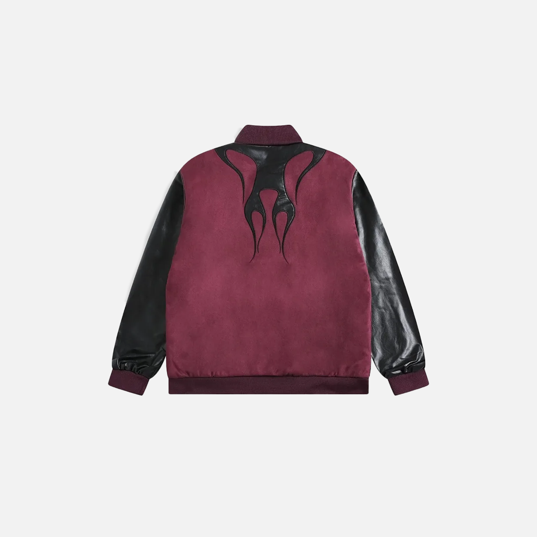 Vintage Flame Print Lapel Baseball Jacket - Luxuryurbanwear