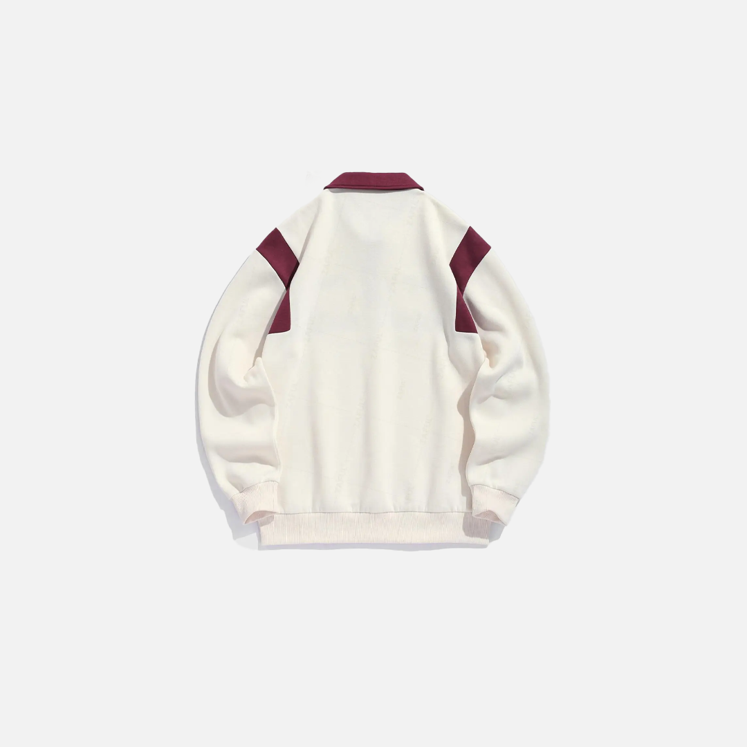 Colorblock Graphic Fleece Lined Polo Sweatshirt - Luxuryurbanwear