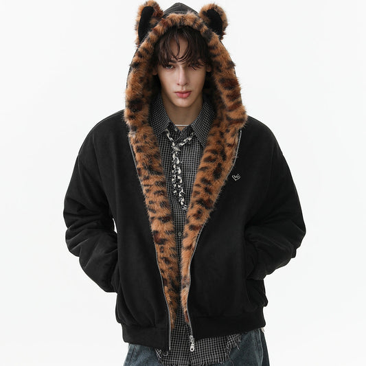 Leopard Fleece | Contrast Zip Jacket - Luxuryurbanwear