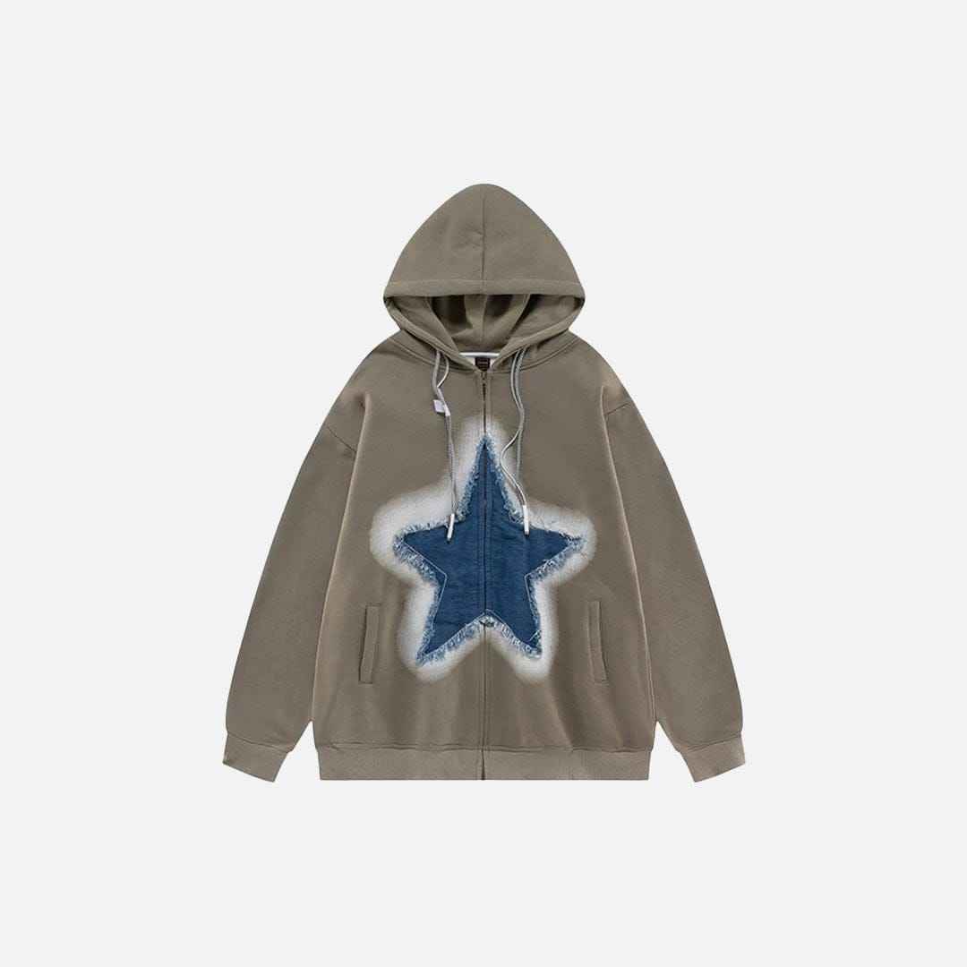 Zip Up Hoodie Patchwork Oversized