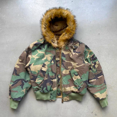 Camouflage Fur Collar | Reversible Cotton Jacket - Luxuryurbanwear