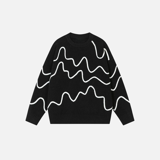 Oversized Wave Pattern Knit Jumper Sweater - Luxuryurbanwear
