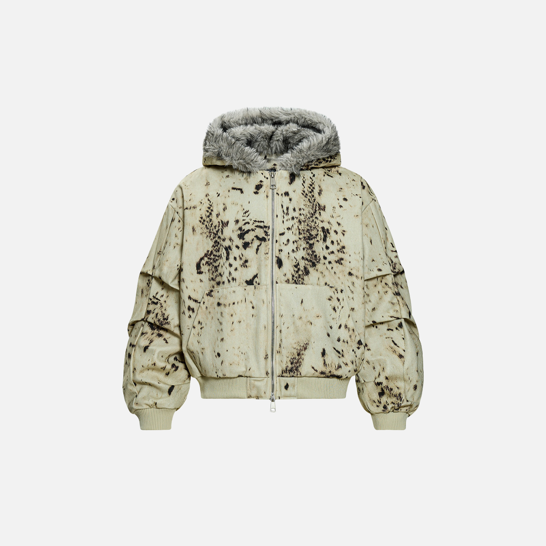 Leopard Print Tie Dye Fur Hooded Padded Jacket - Luxuryurbanwear
