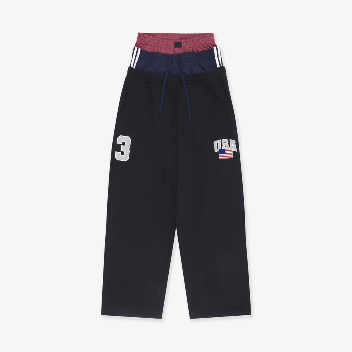 Layered Waistband Baggy Sweatpants - Double Waist Striped Joggers | LuxuryUrbanwear - Luxuryurbanwear