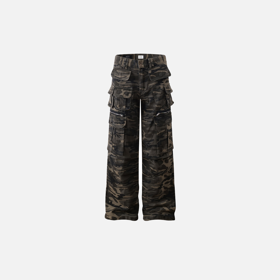 Y2K Streetwear Camo Utility Straight Cargo Jeans - Luxuryurbanwear