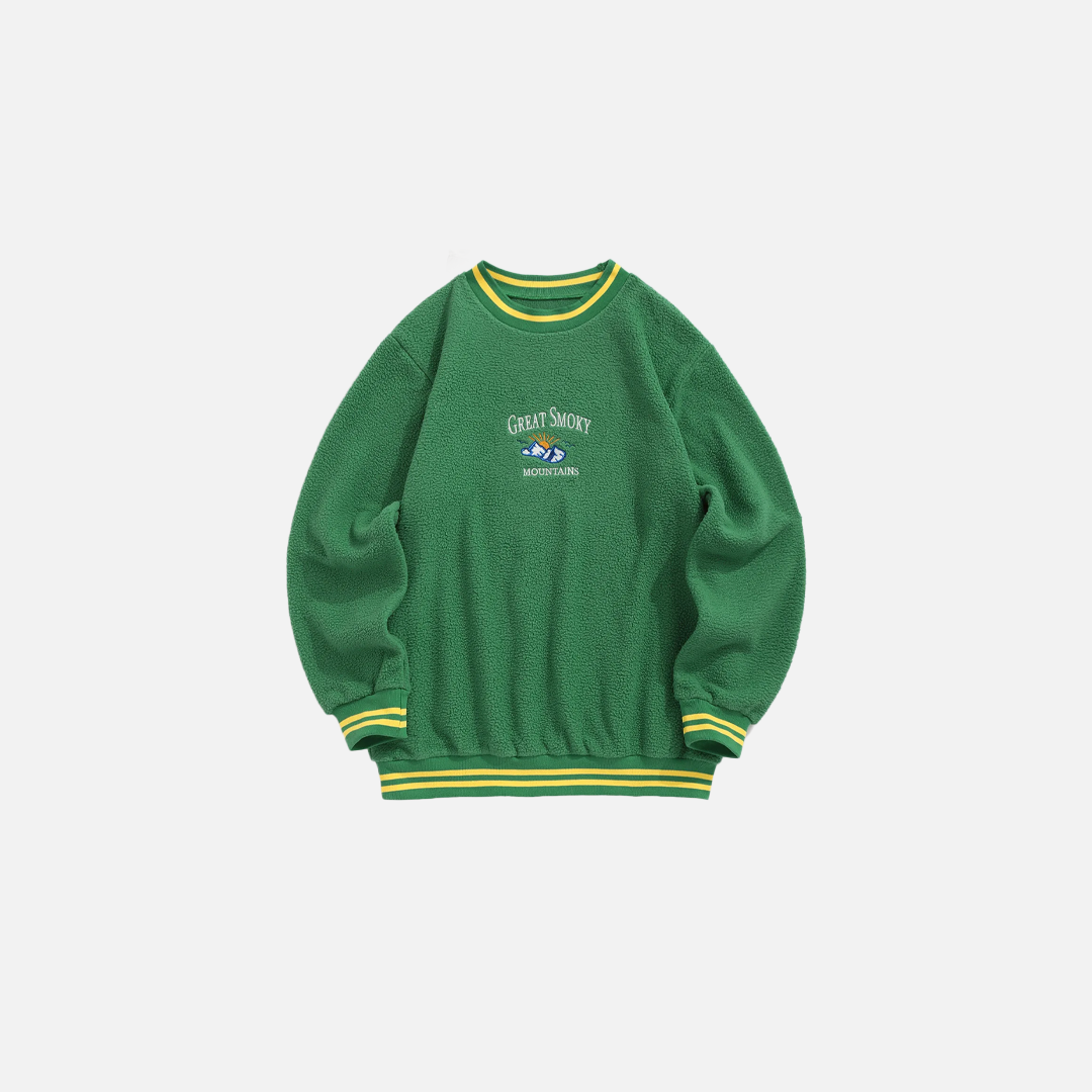 Mountain Sun Embroidered Fluffy Sweatshirt - Luxuryurbanwear