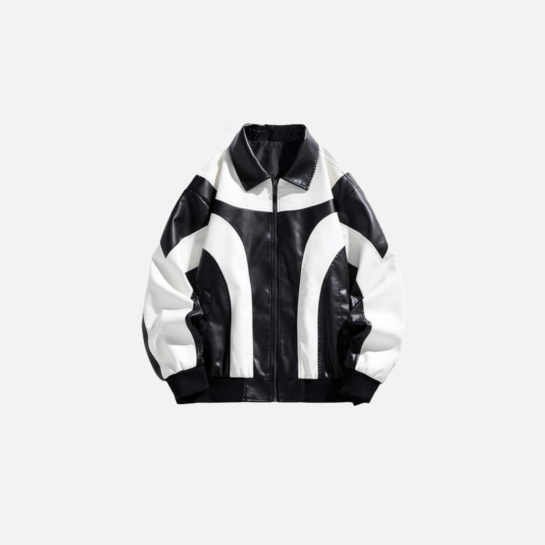 Contrast Colors Leather Biker Jacket - Luxuryurbanwear