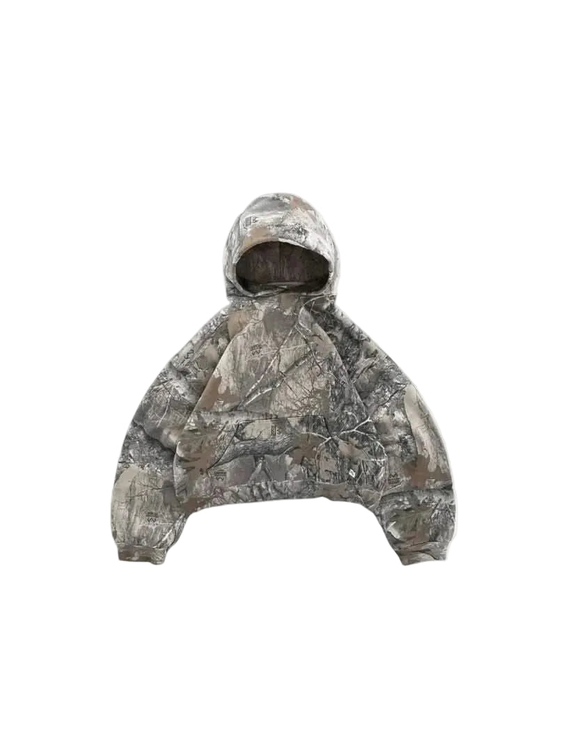 LUW Ghost-Camo Hoodie - Oversized heavyweight camouflage pullover in charcoal and black tonal patterns.