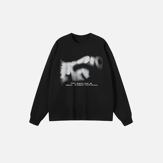 Blurred Letters Graphic Black Long Sleeve T-Shirt - Luxuryurbanwear