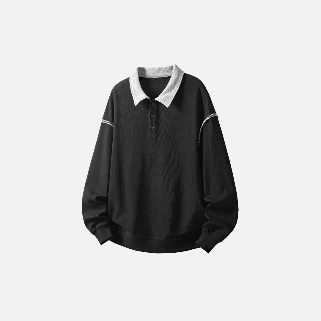 Versatile Faux Two Piece Polo Sweatshirt - Luxuryurbanwear