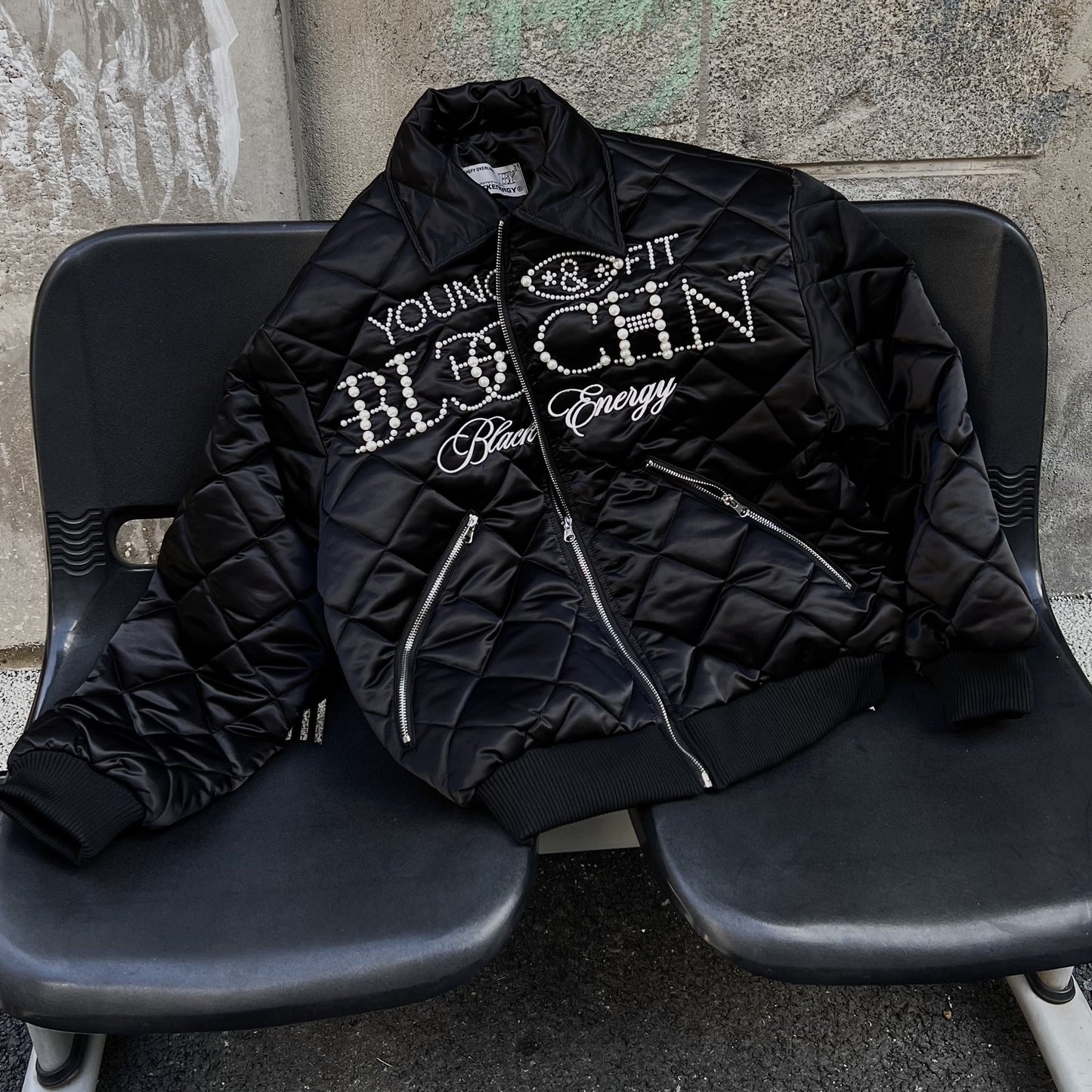 Pearl Lettered | Quilted Padded Jacket - Luxuryurbanwear
