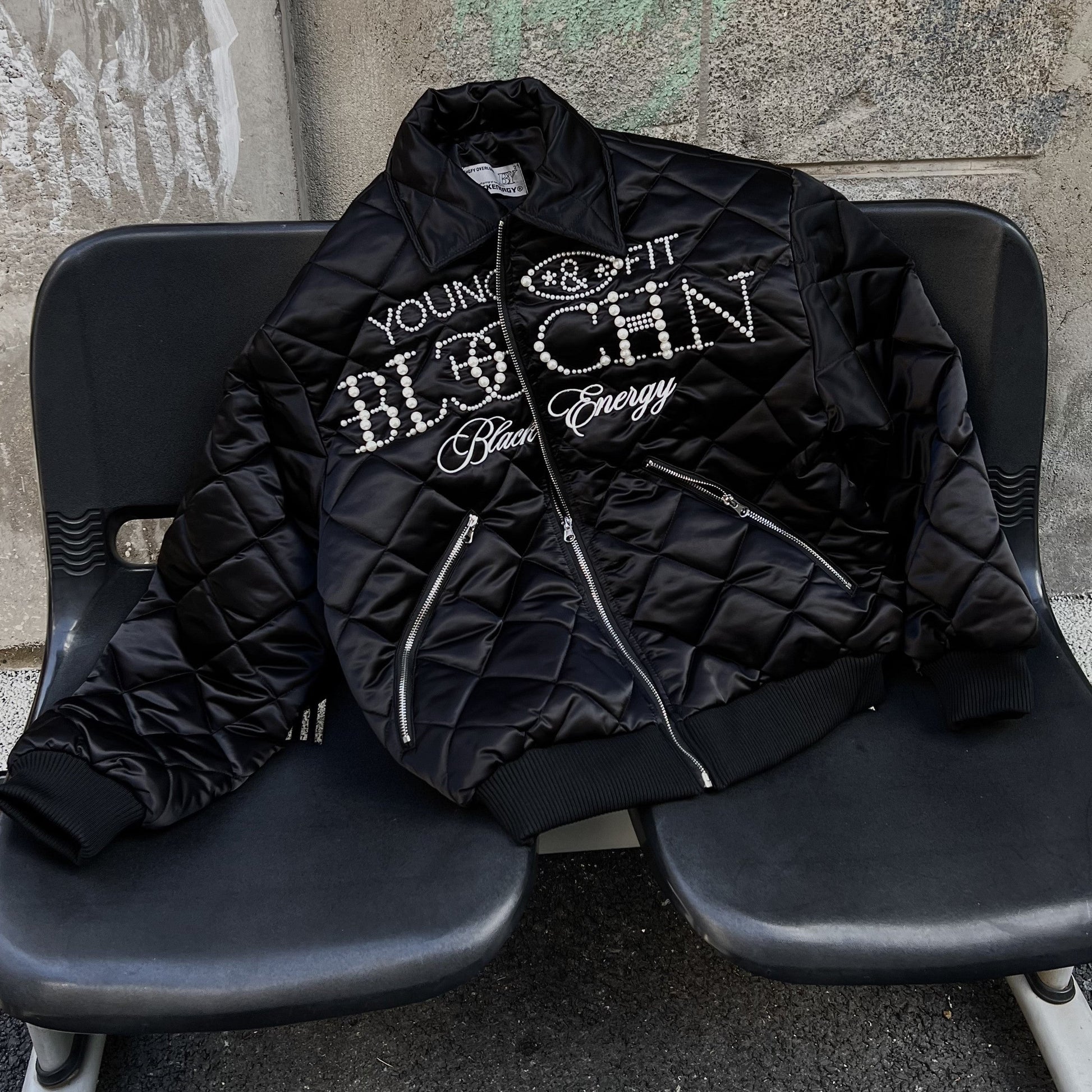 Pearl Lettered | Quilted Padded Jacket - Luxuryurbanwear