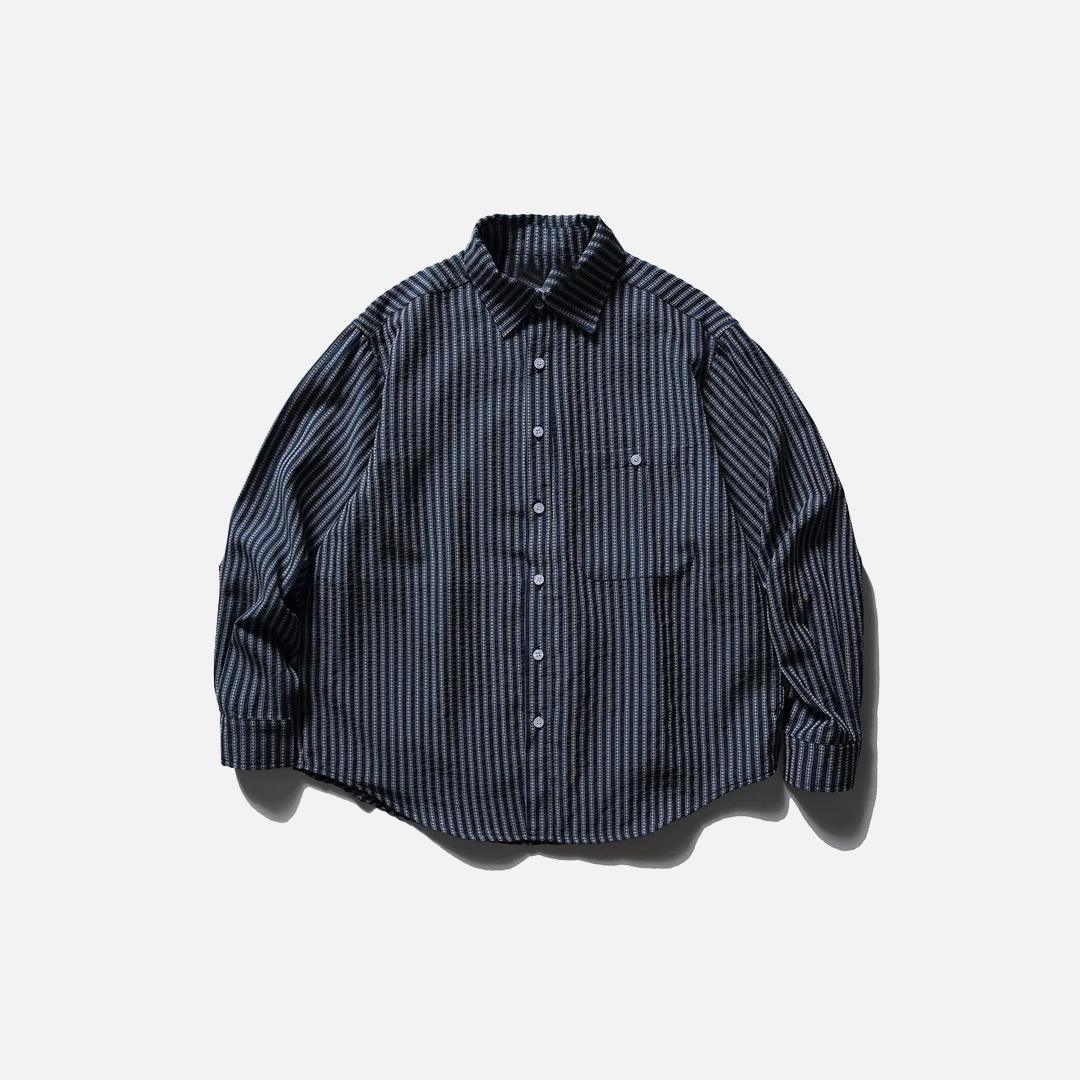 Casual Striped Seersucker Long Sleeve Shirt - Luxuryurbanwear