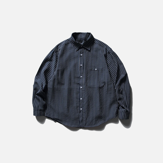 Casual Striped Seersucker Long Sleeve Shirt - Luxuryurbanwear