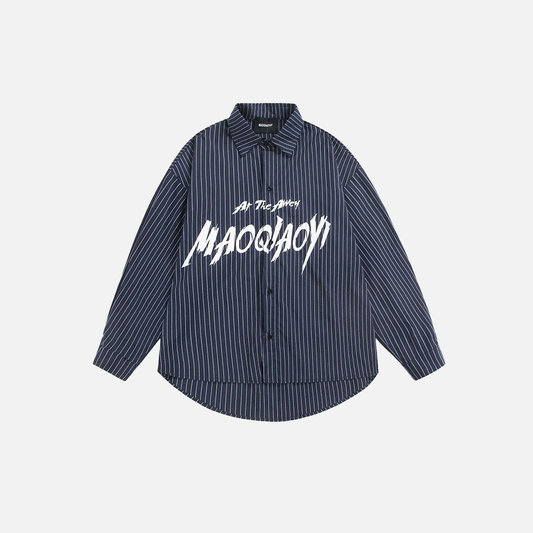 Elevated Striped Loose Hip Hop Button-Up Long Sleeve Shirt - Luxuryurbanwear