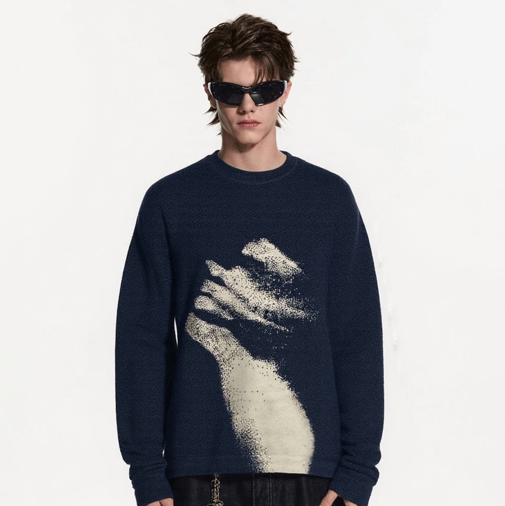 Abstract Embrace | Artistic Graphic Knit Sweater - Luxuryurbanwear