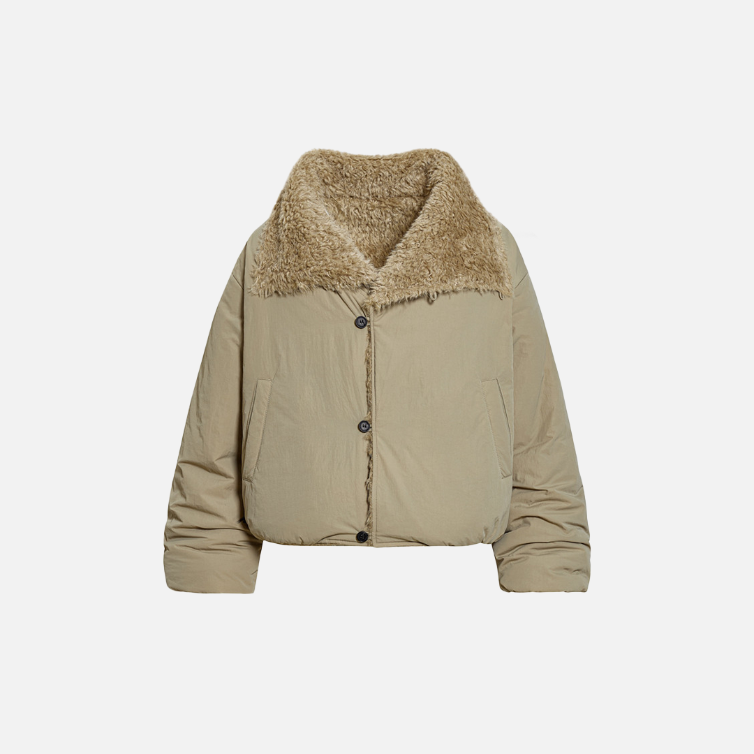 Luxurious Velvet High Collar Padded Faux Fur Jacket - Luxuryurbanwear