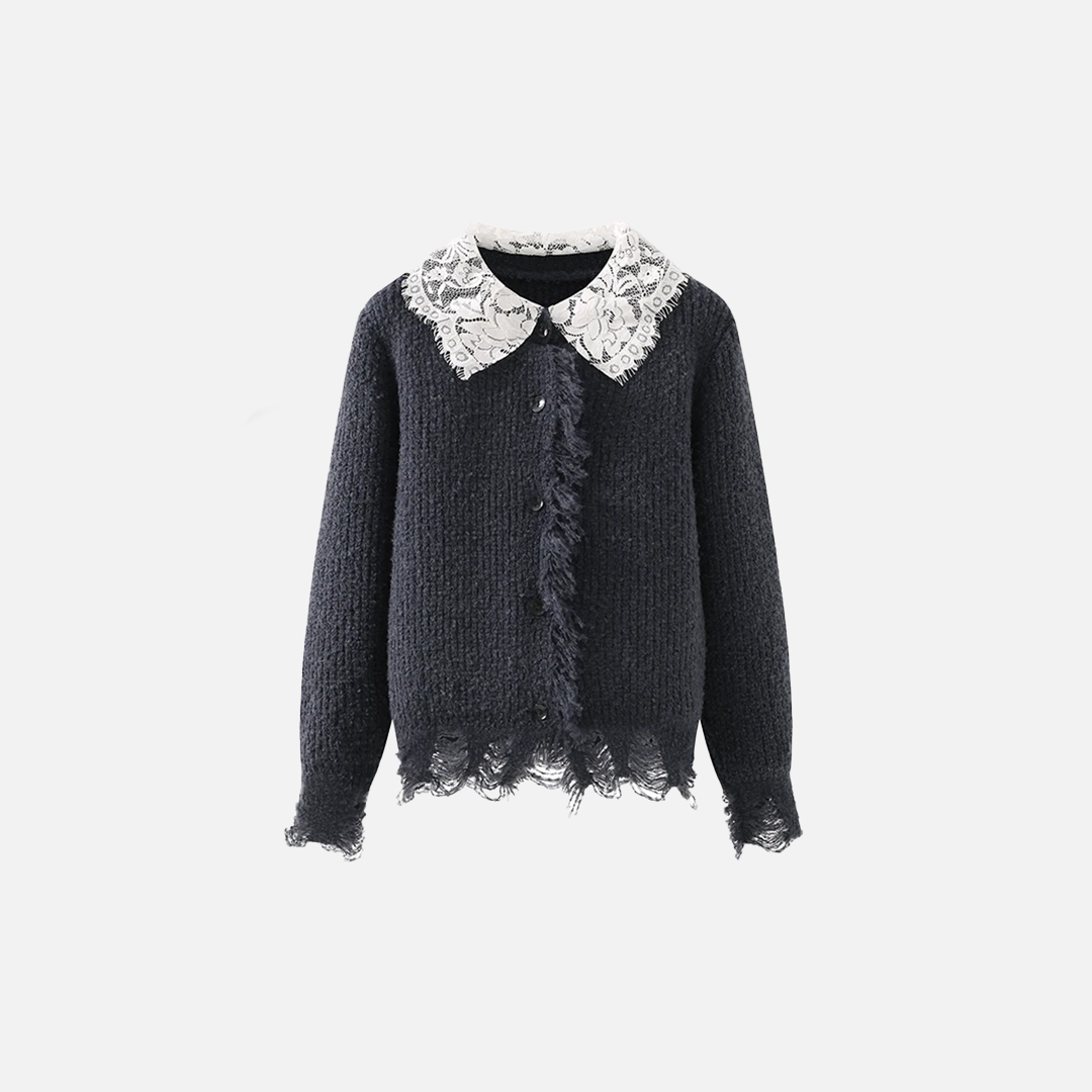 Women Y2K Lace Patchwork Knitted Cardigan - Luxuryurbanwear