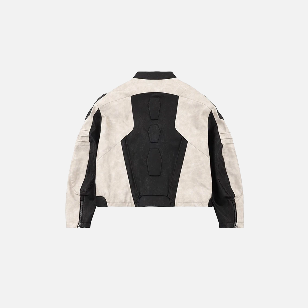 Contrasting Color Leather Jacket - Luxuryurbanwear