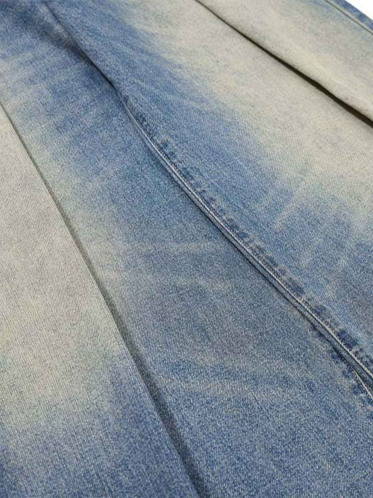 Vintage Washed Pleated Wide-Leg Jeans