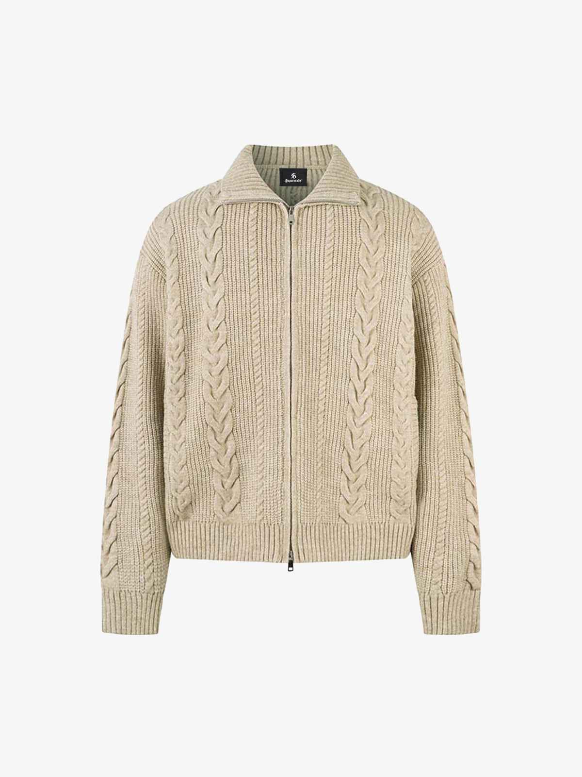 Knitted Vintage Floral Wheat Ear Pattern Double Zip Sweater