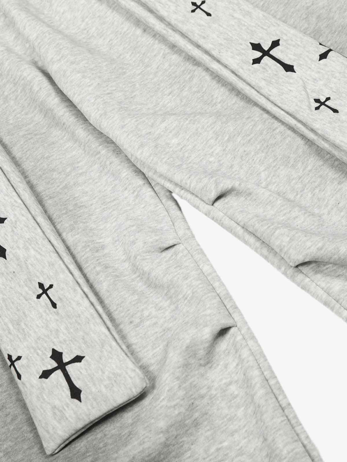 Cross Print Long Tie Detail Baggy Sweatpants