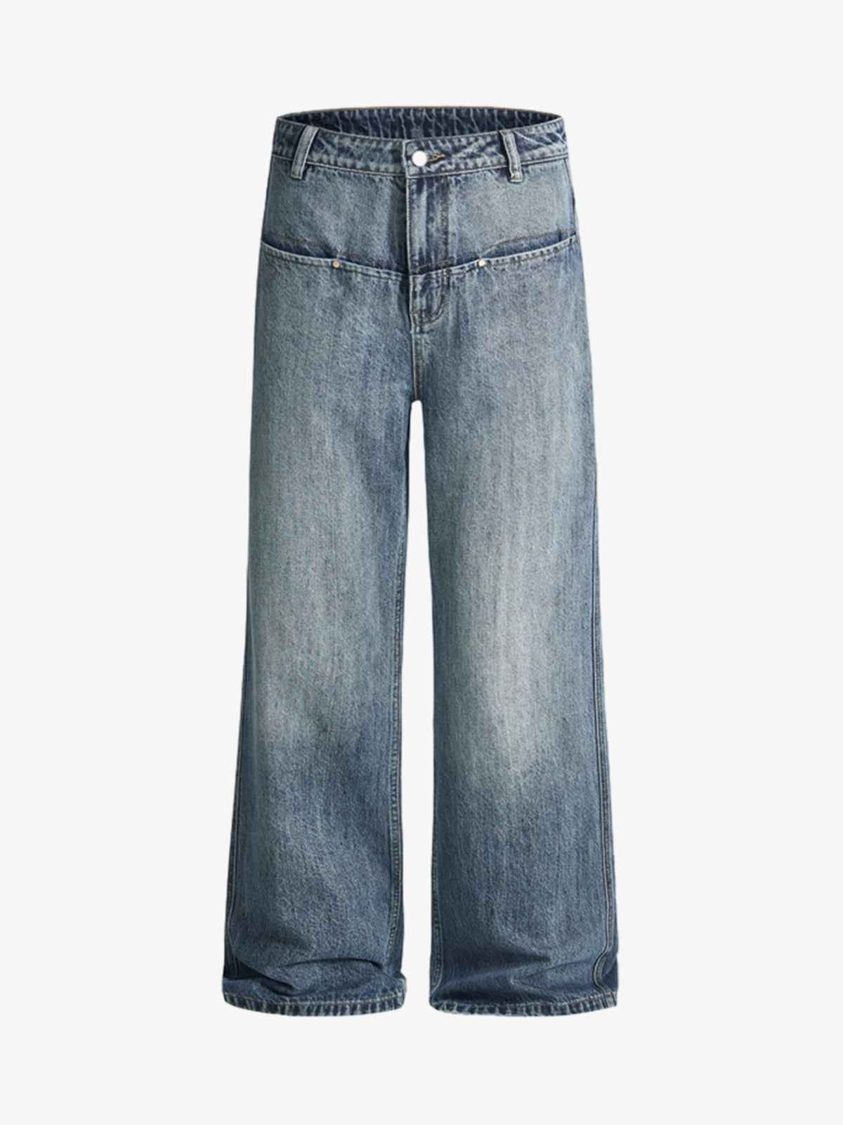 Vintage Washed Slant-Pocket Flared Jeans