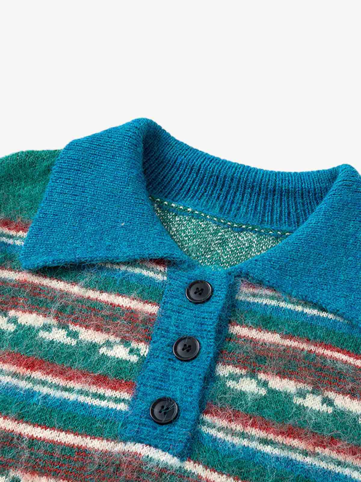 Vintage Striped Jacquard Polo Knit Sweater