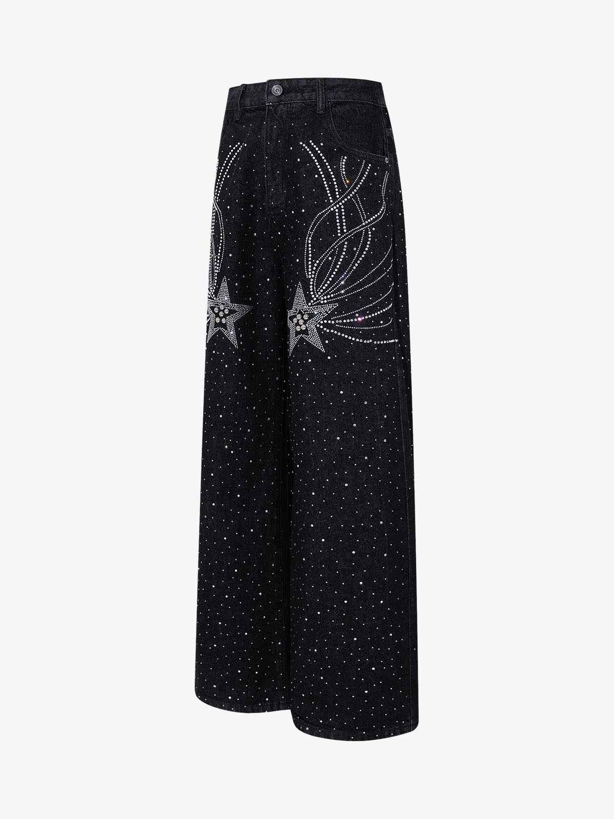 Star Rhinestone Embellished Baggy Jeans