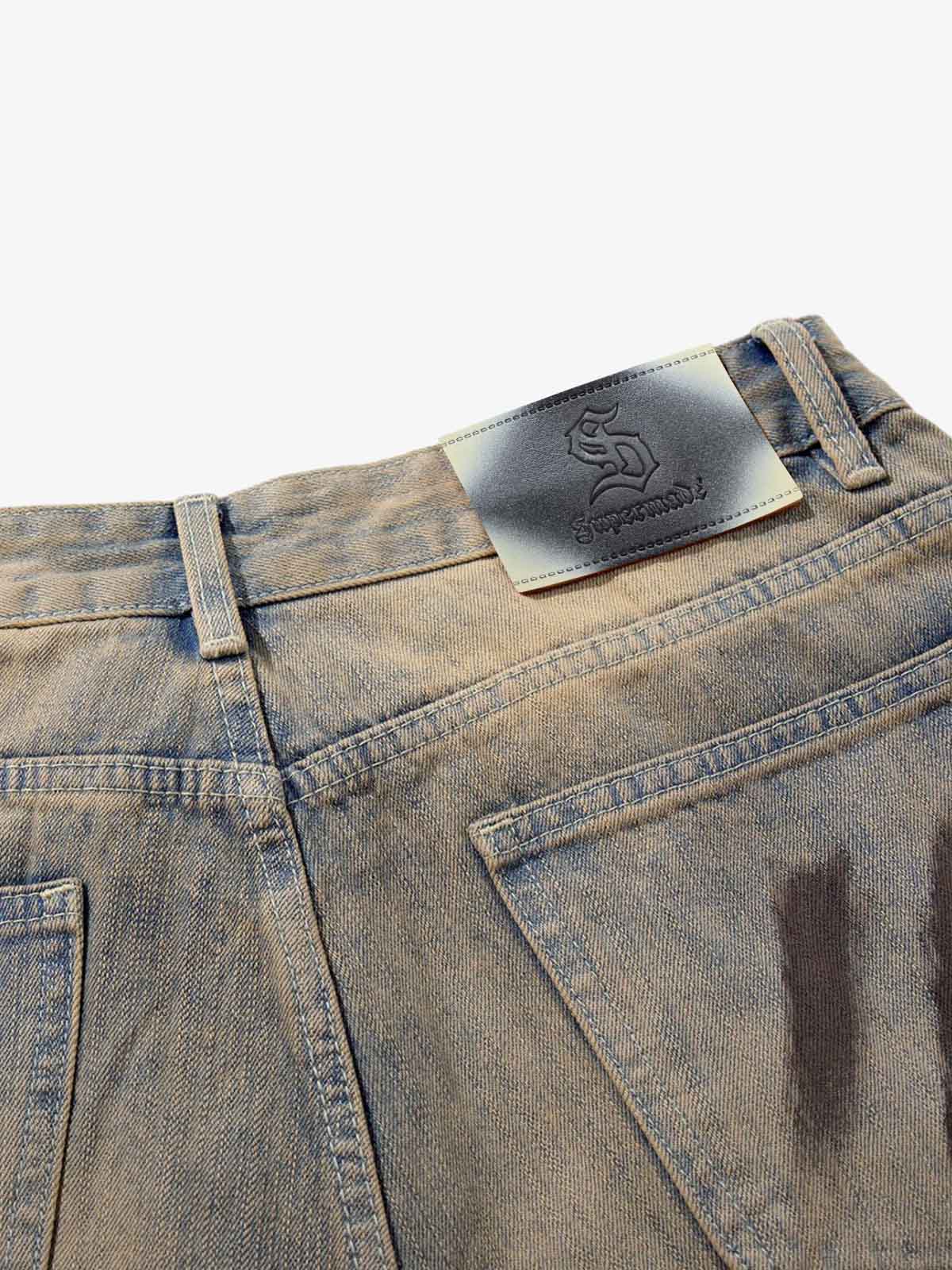 Retro Washed Brushstroke Baggy Jeans - Luxuryurbanwear