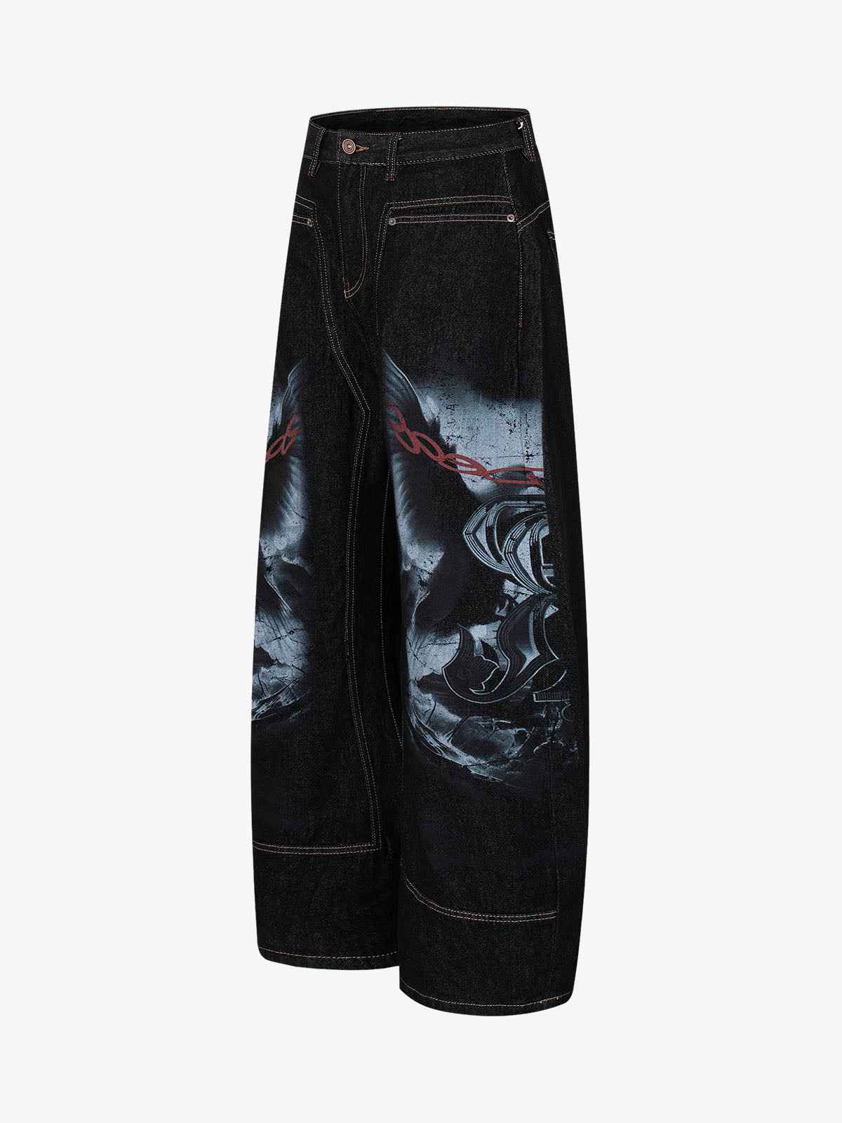 Dark Gothic Graphic Wide-Leg Jeans