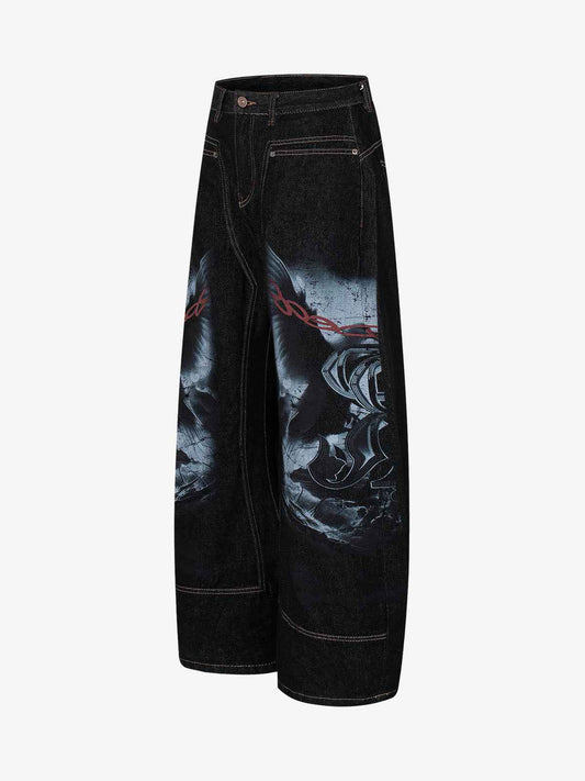Dark Gothic Graphic Wide-Leg Jeans