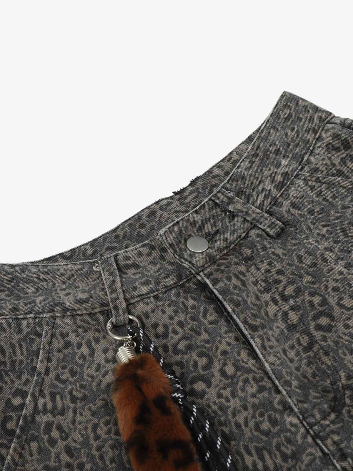 Leopard Pleated Wide Leg Denim Barrel Jeans - Luxuryurbanwear