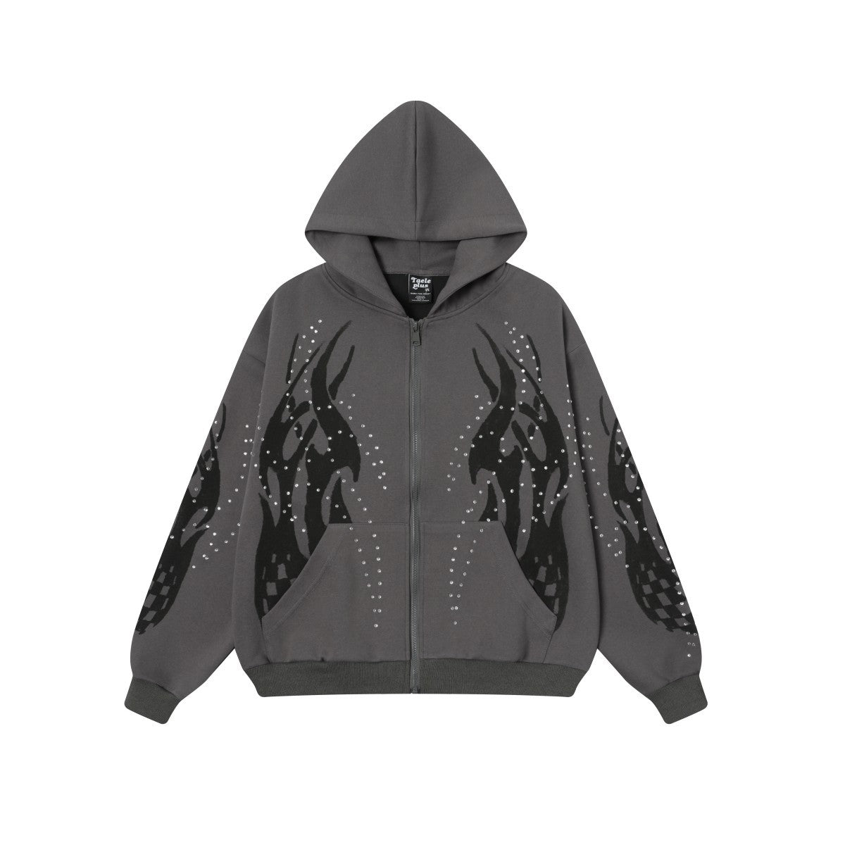 Flame Rhinestone | Y2K Zip-Up Hoodie - Luxuryurbanwear