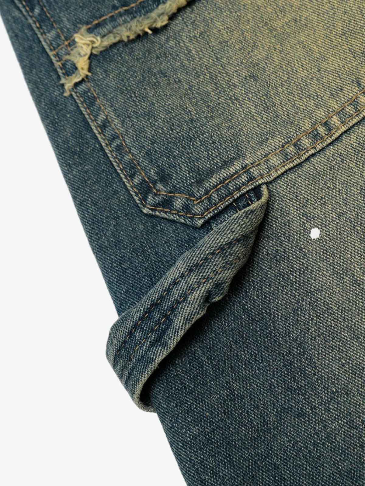 Vintage Inkjet Dirty Dye Washed Scimitar Distressed Jeans - Luxuryurbanwear