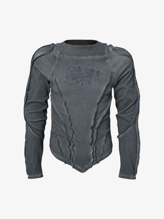 Vintage Washed Sculpted Seam Ribbed Long Sleeve T-Shirt